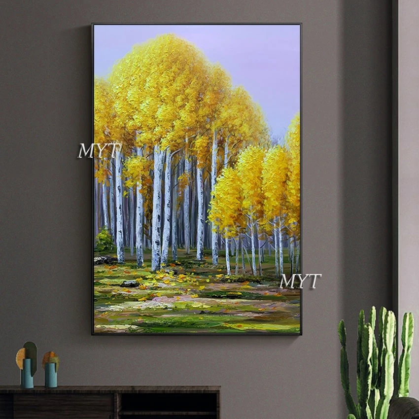 

High Quality Hand-painted Wall Art Gold Leaf Tree Natural Landscape Scenery Canvas Oil Painting No Framed Artwork Hotels