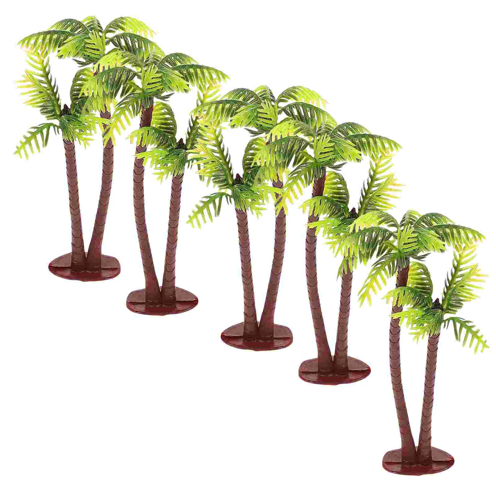 5 Pcs Miniature Tank Toy Palm Trees for Cake Decorating Island Artificial Plant Coconut