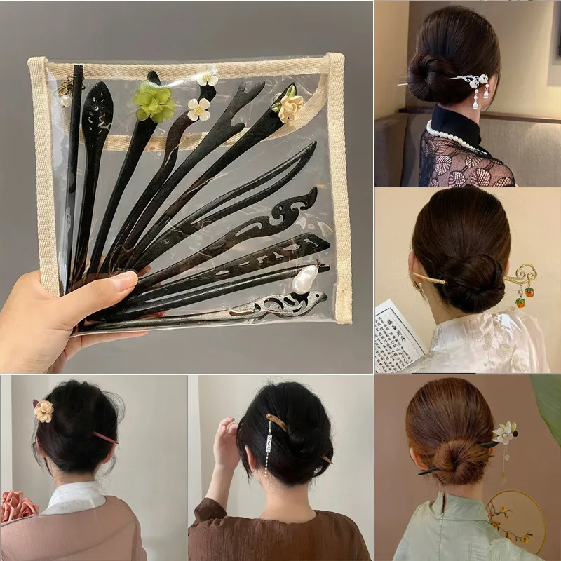 

AISHG Retro Hair Clips Pins Women Wood Hair Sticks Natural Chopstick Shaped Hairpin Classic Ethnic Girl Hair Accessories Jewelry