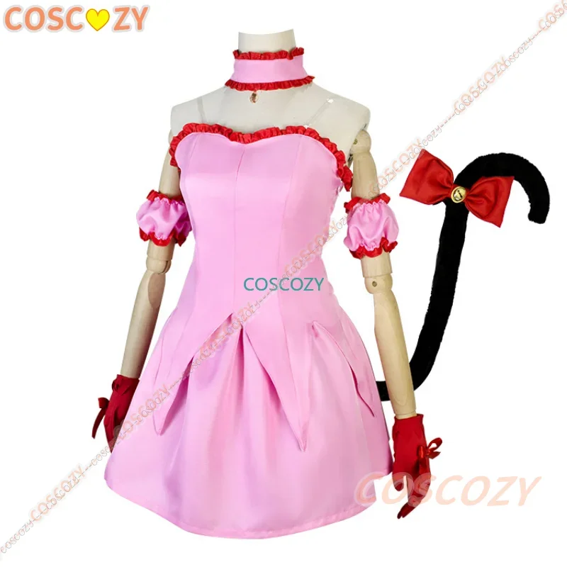 Pink Strawberry Ichigo Momomiya Cosplay Costume Womens Pink Dress with Cat Ears and Tail Cute Cat Cosplay for Comic Con