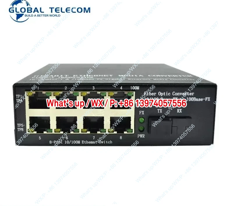 Media Converter Fiber 10/100Mbps 1 SC Optical Fiber 8RJ45 Lan Ports Ethernet Switch Optic Camera Media Converter
