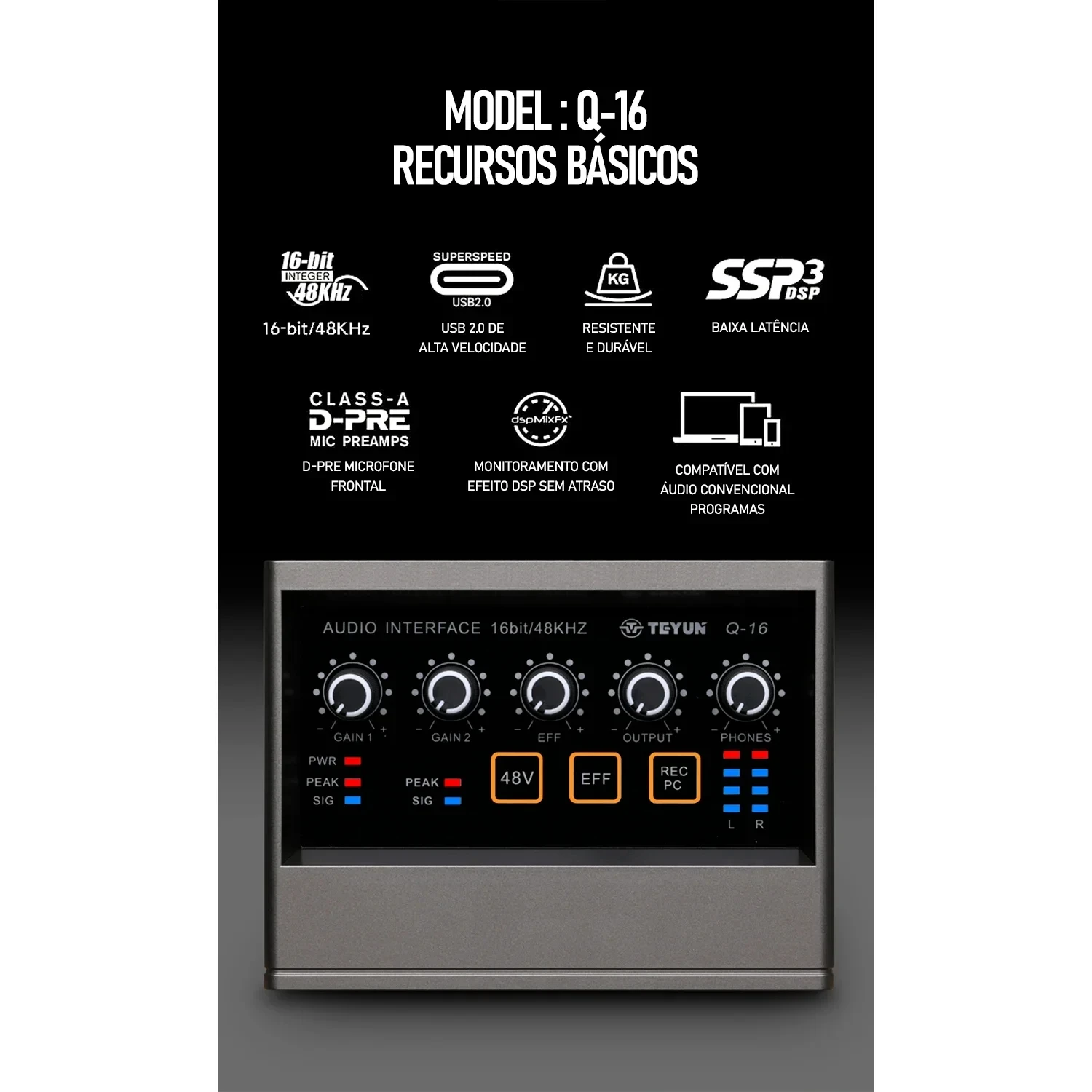 Q 16 جهاز مزج الصوت الصوتي المهنية بطاقة قناة رصد الغيتار الكهربائي تسجيل مباشر لواجهة الاستوديو الغناء DJ