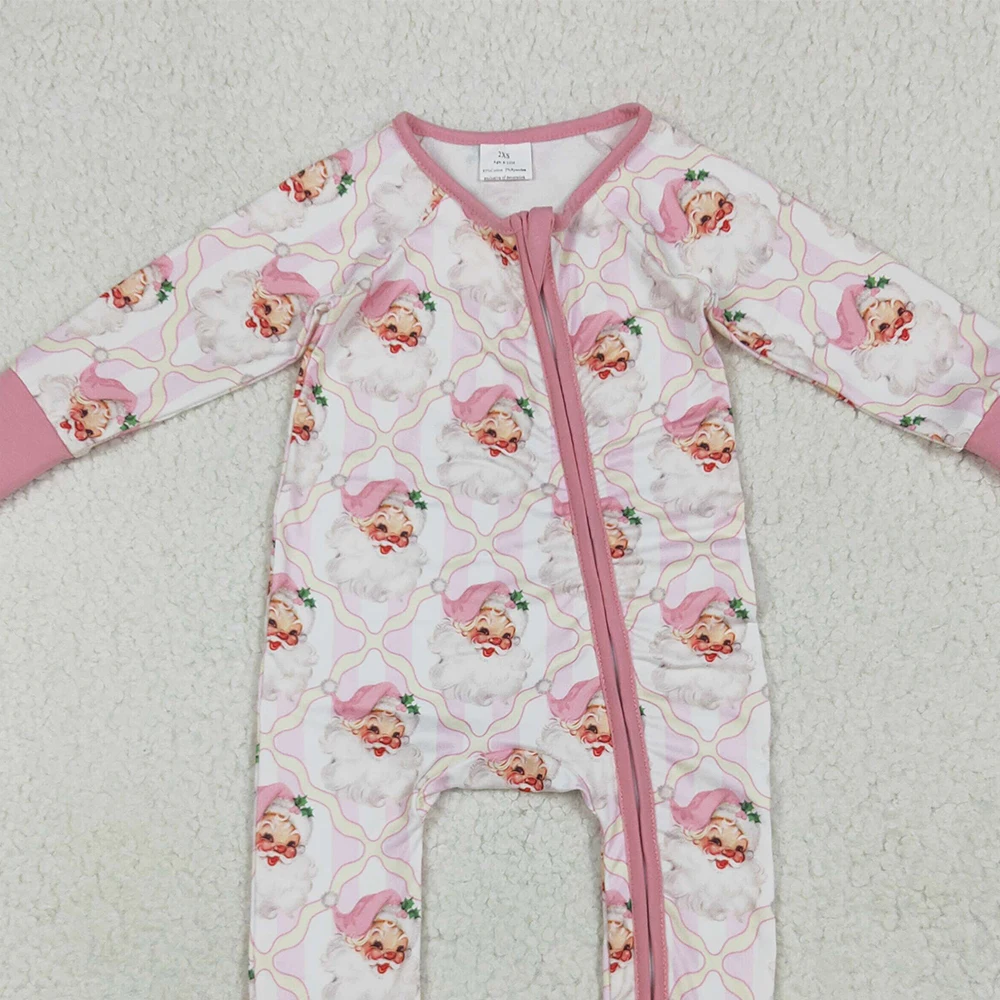 Pelele navideño a cuadros con cremallera para niñas, pelele de manga larga con rayas rosas, traje navideño de Papá Noel para niñas