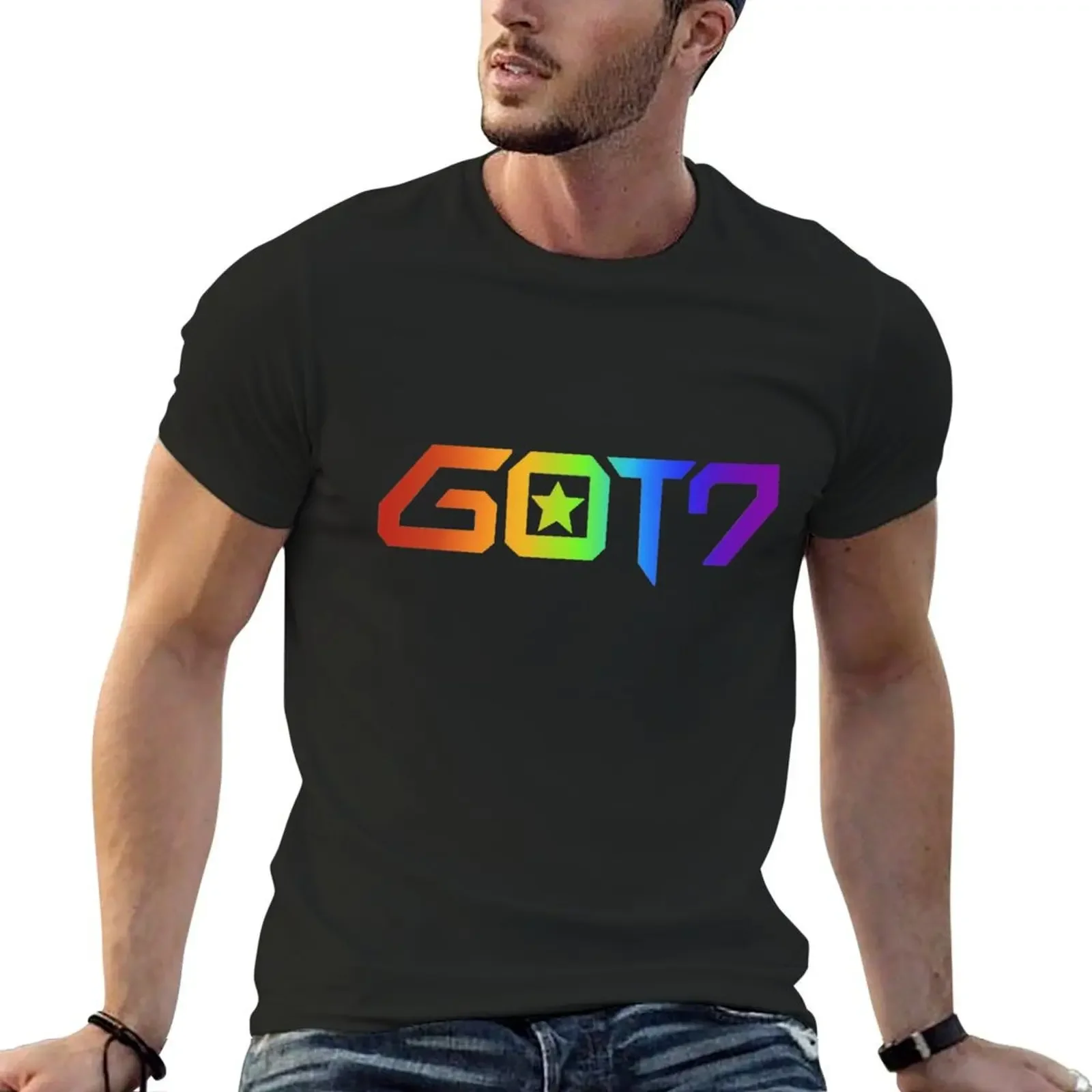 

Got7 Rainbow Logo T-Shirt plain summer top quick drying t shirt for men