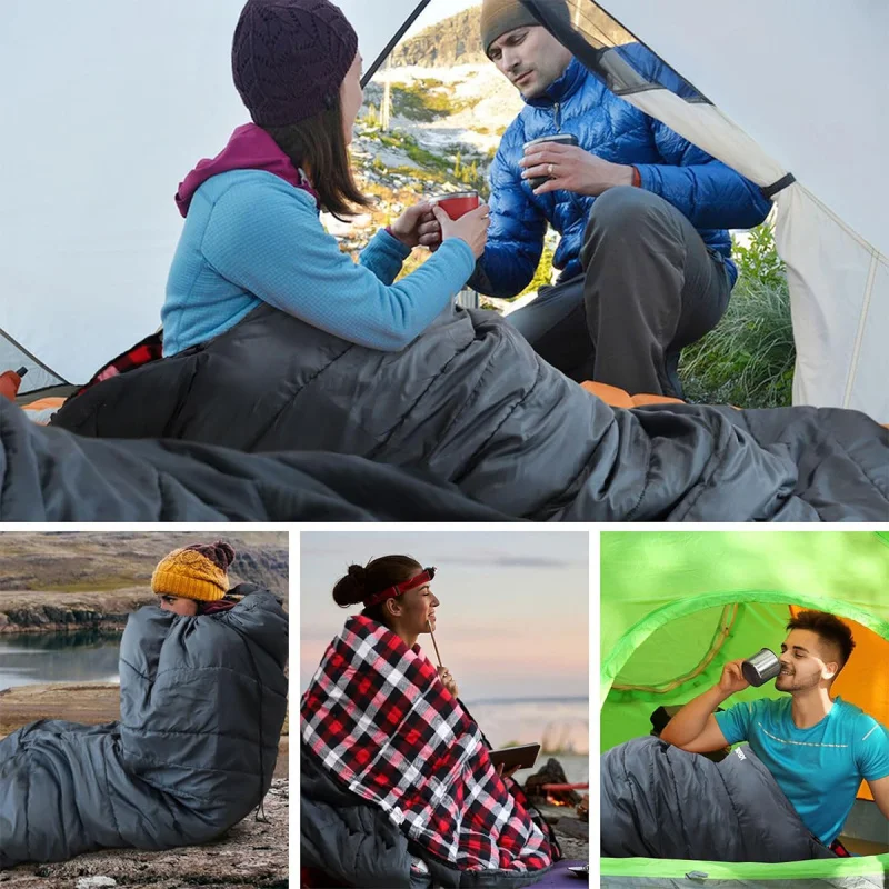 Amazon Hot Outdoor Thickened Adult Flannel Waterproof Warm Sleeping Bag Convenient Storage Customizable Sleeping Bag