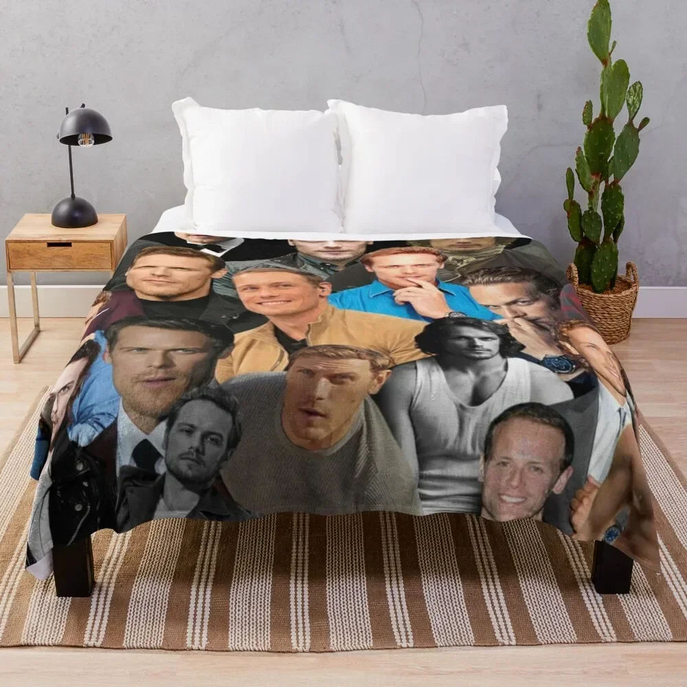 

sam heughan photo collage Throw Blanket For Decorative Sofa Vintage christmas gifts Blankets