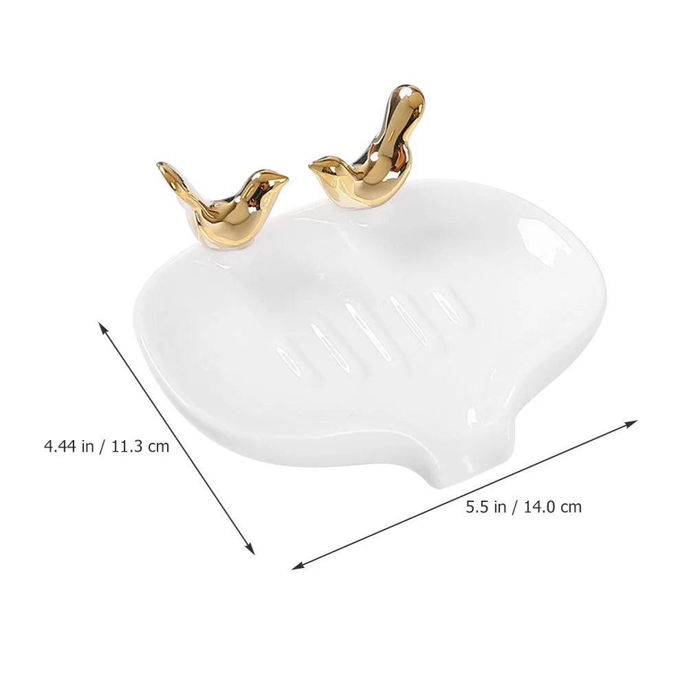 

Ceramic Soap Dish with Bird Decor Self-Draining Design for Bathroom Shower Kitchen Use Reusable Non-Slip Soap Holder