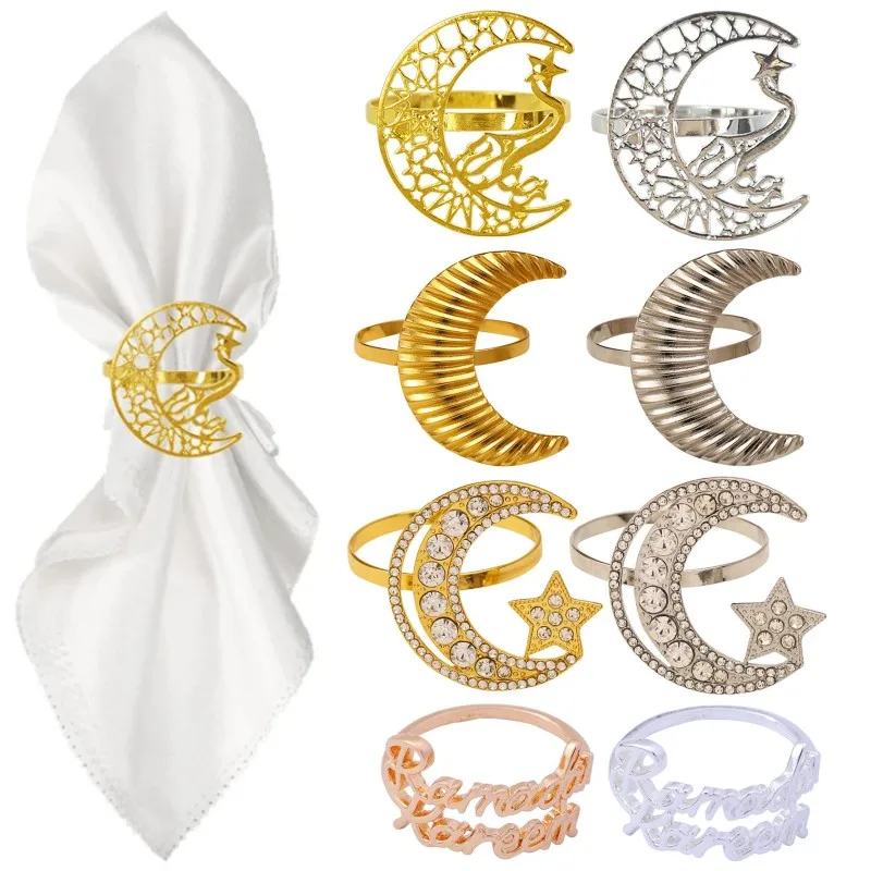 Eid Mubarak Napkin Rings Moon Star Alloy Napkin Buckles Islamic Ramadan Kareem Napkin Rings Wedding Party Table Napkin Holders