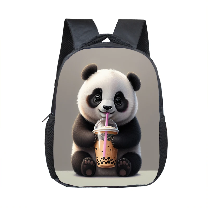 Kawaii Panda Drinking Milk Tea Backpack 2-4 Years Old Kids School Bags Baby Kindergarten Backpack Children Diaper Bags