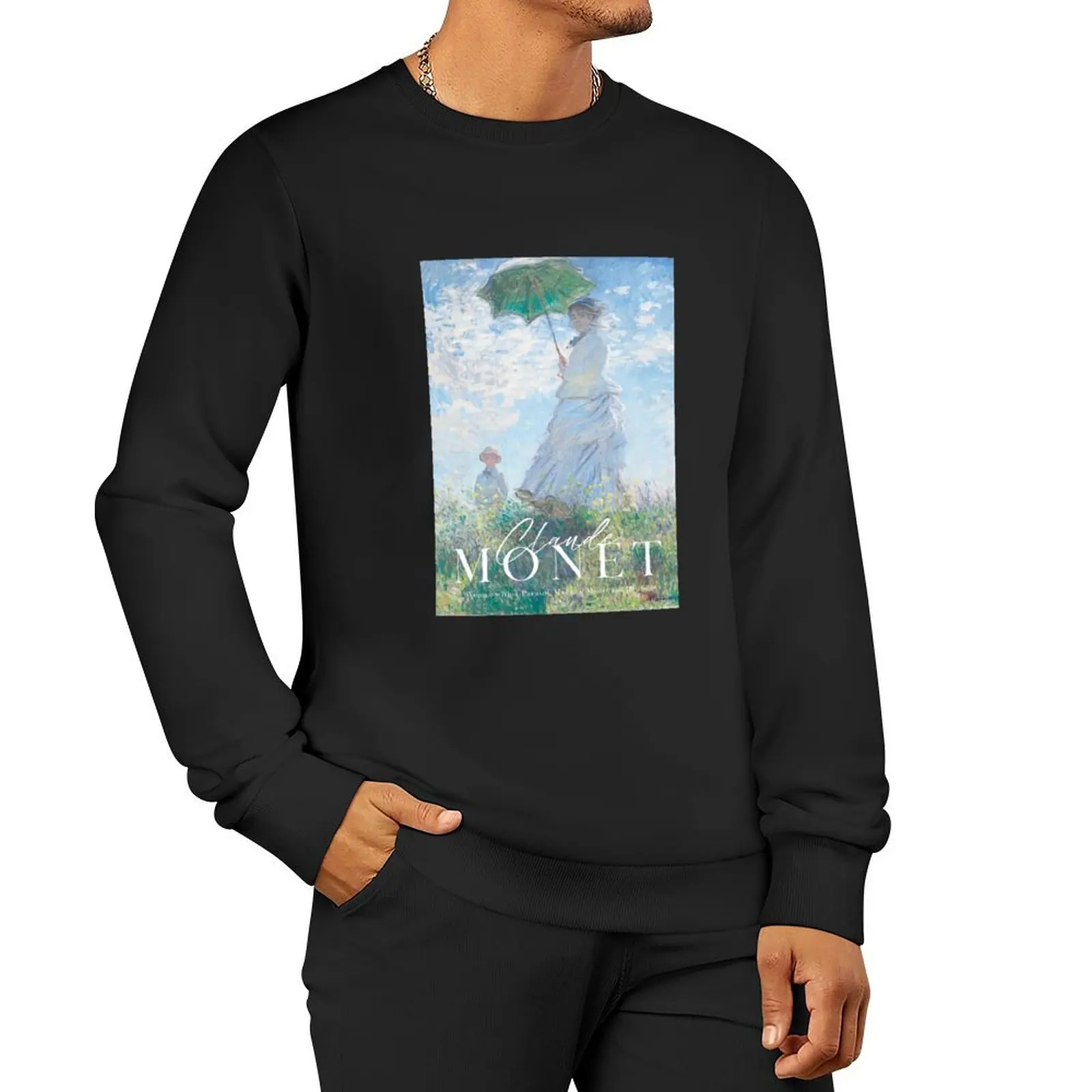 Woman with a Parasol - Madame Monet and Her Son by Claude Monet Pullover Hoodie fashion men autumn sweatshirt