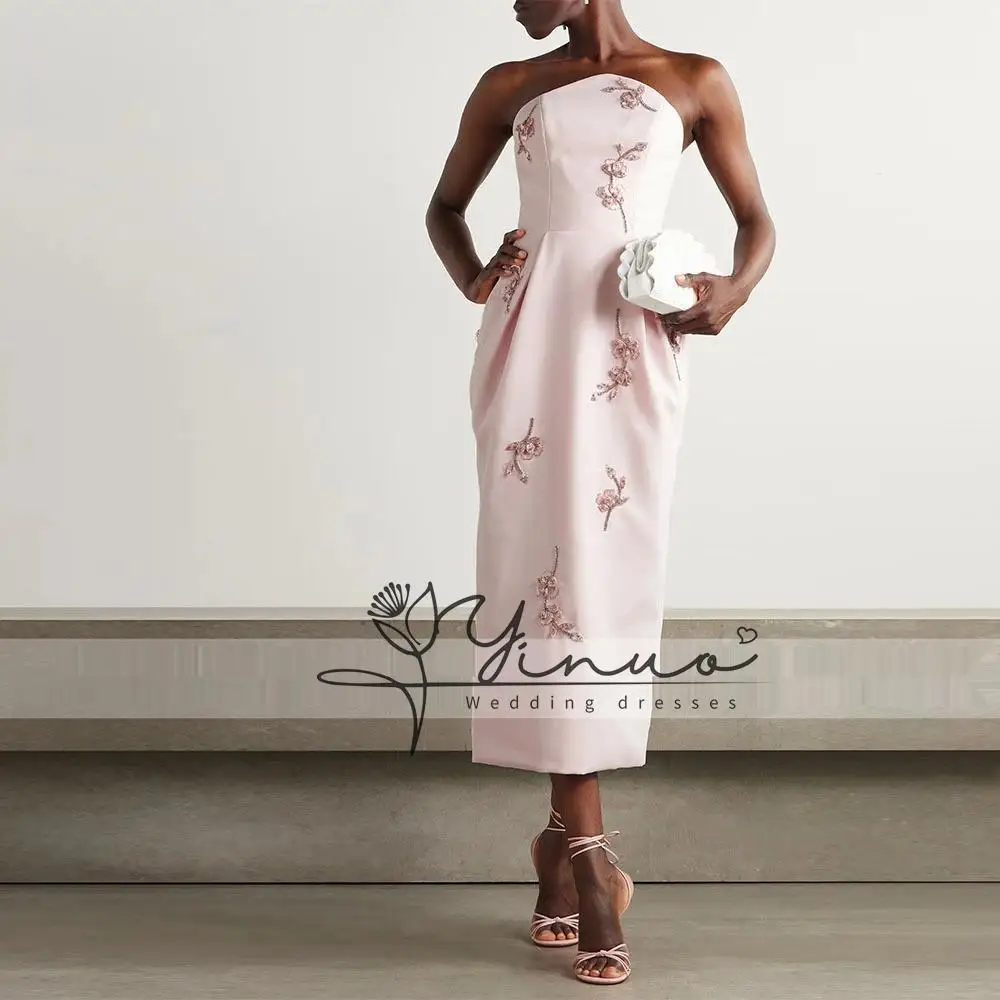 

Customized Women's Evening Gown Mermaid Tea Length Formal Wedding Party Dress Beading Saudi Dress Sleeveless Prom Dress