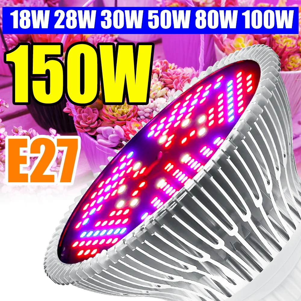 

Светодиодная лампа для растений 150 Вт, E27/E14, AC85-265V, полный спектр, для выращивания цветов и овощей в помещении, 110 В