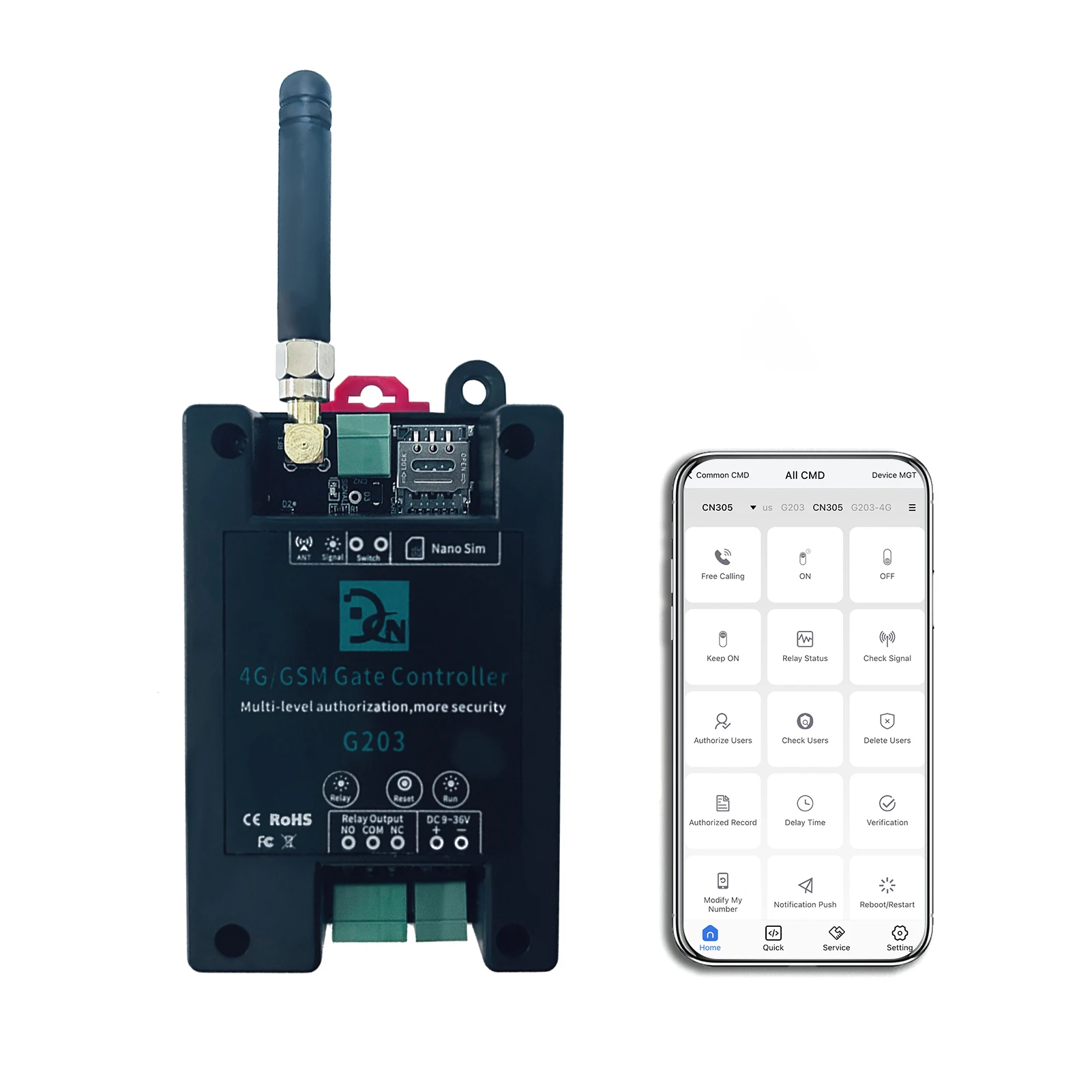 4G/GSM G203 Gate Controller Wireless Remote GSM Gate Opener Support for Ordinary User Authorization Callny Control(APP)