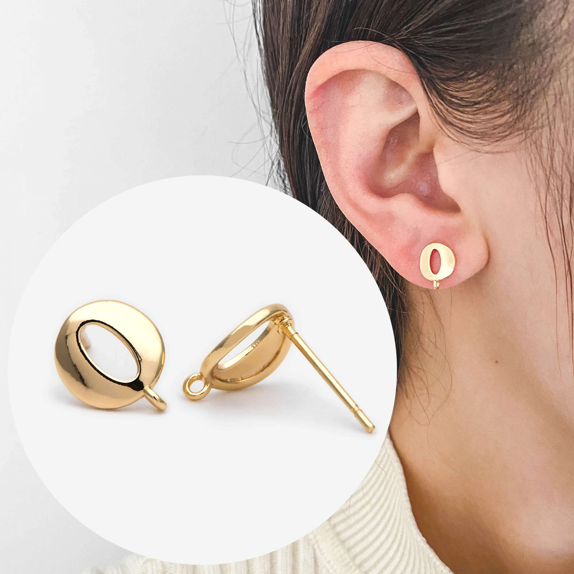 

10pcs Gold Oval Hoop Ear Posts, Circle Stud Earrings DIY Findings (GB-2211)