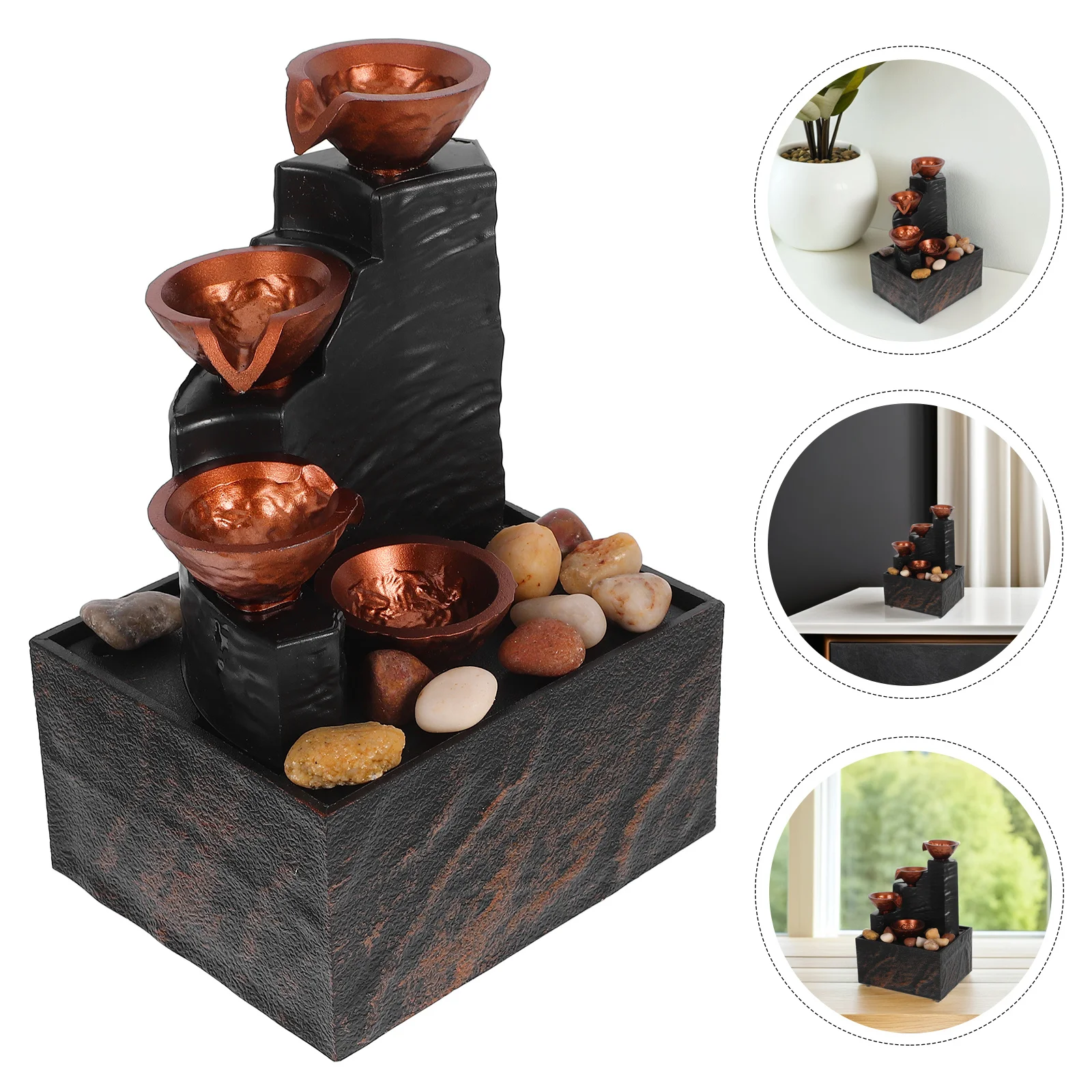 

1 Set Small Desktop Water Fountain With Led Lights Natural Pebbles Indoor Tabletop Waterfall For Living Room Office Bedroom Home