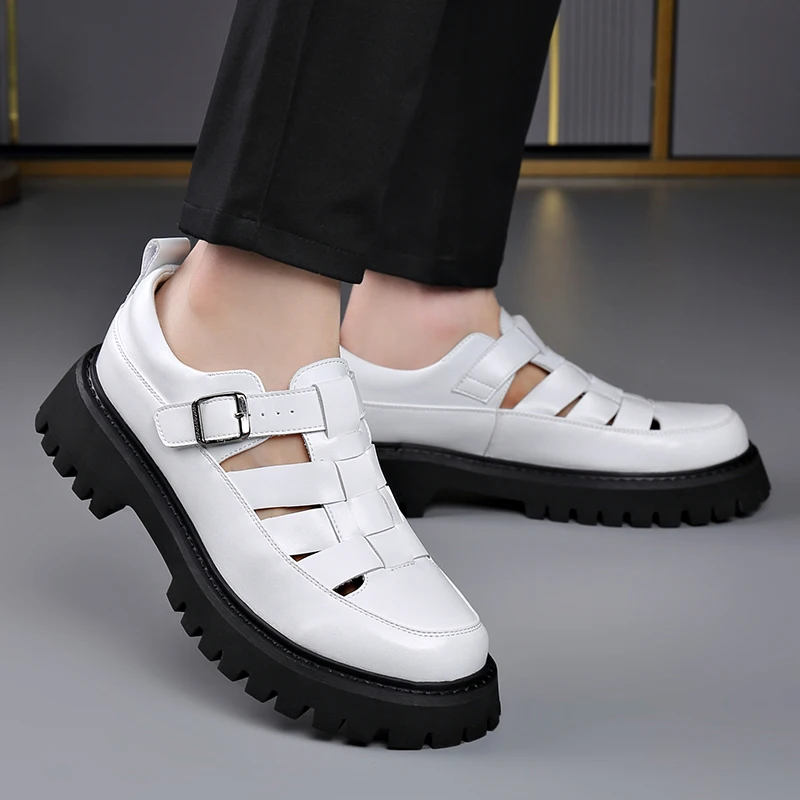 Men's spring and summer sandals Thick bottom fashion designer style party or work Outdoor trendy young shoes Black and white