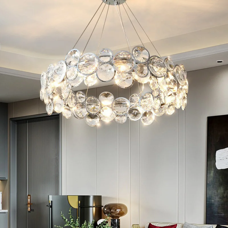 

New Luxury LED Crystal Chandelier Home Lamps Round Bubble Pendant Lights Ideal for Living Dining Bedroom Indoor Lighting Fixture