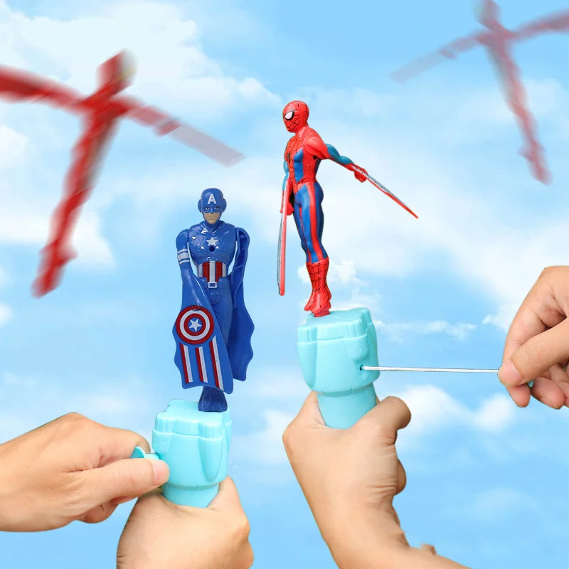 Anime Spiderman Bamboo Dragonfly Flying Toy Iron Man Rotating String Flying Toys Outdoor Toy for Boys Children Birthday Present