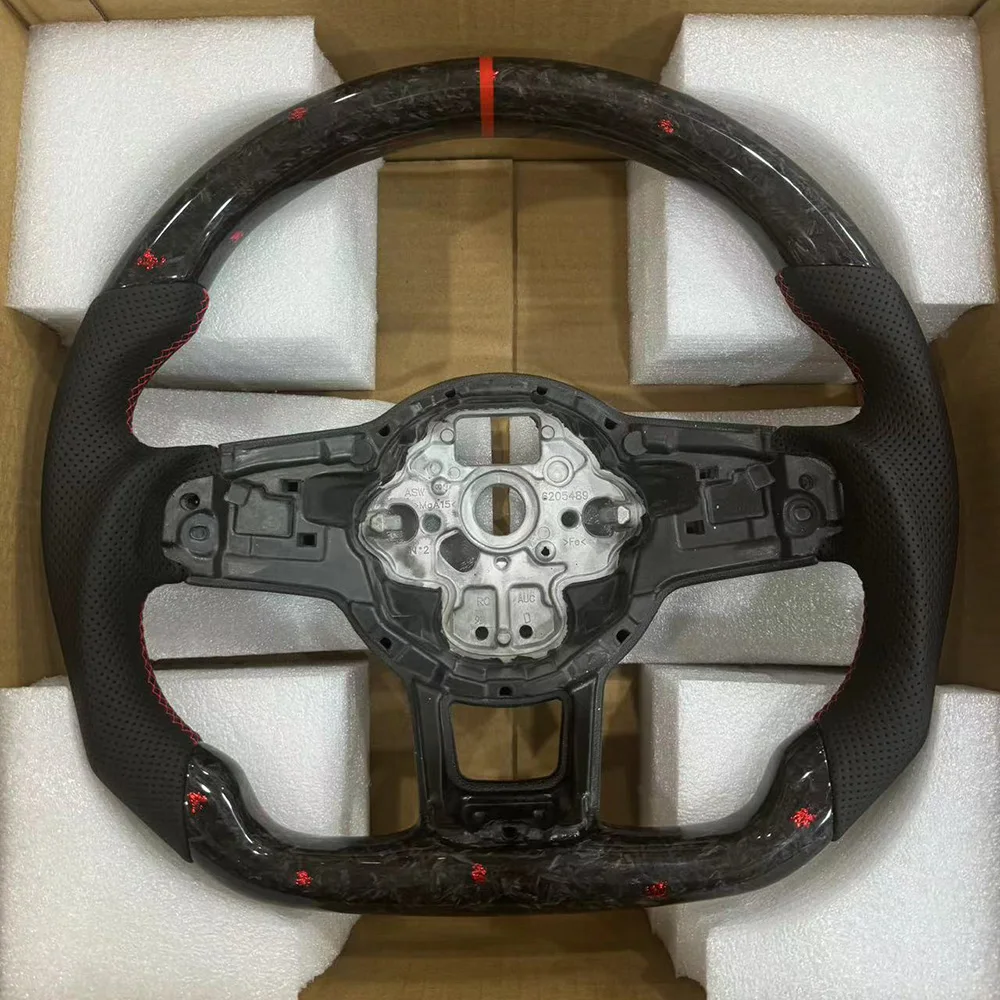 For VW MK6 MK7 7.5 GTI R Polo Red Stitching Carbon Fiber Red Back Label RLINE Steering Wheel Assembly