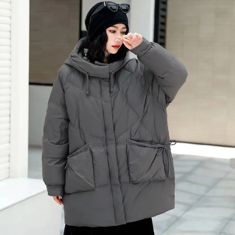 2025, europäische Winter-Damen-Daunenjacke, Pendler, Retro-Freizeit, übergroße Daunenjacke