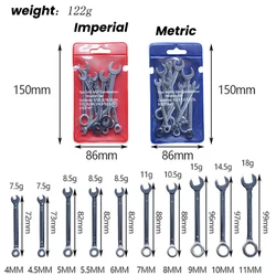 Dual-use Plum Blossom Open Chrome Vanadium Steel Wrenches  Explosion-proof Pocket British/Metric Type Wrenches 10pcs