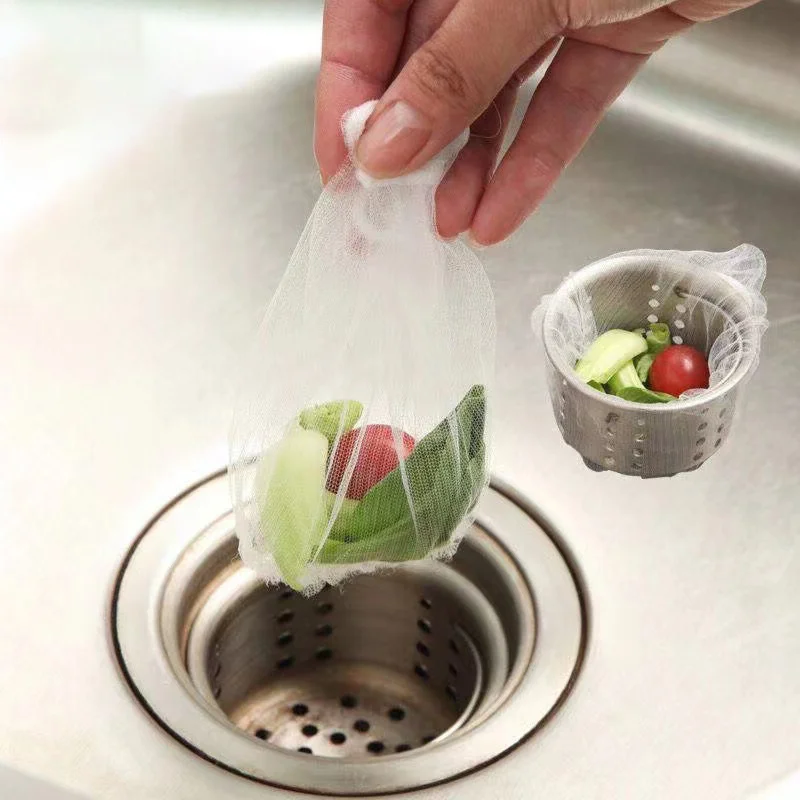 30pcs/bag Large Capacity Disposable Kitchen Sink Strainer Mesh Bag for Collecting Food Waste and Leftovers