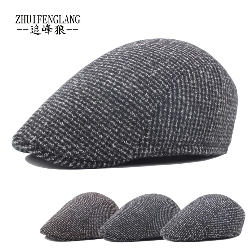 

Winter Wool Knitted Hat Middle-aged And Elderly Plus Cotton Thickened Beret Simple Forward Hat vintage Beret hats Casual Caps