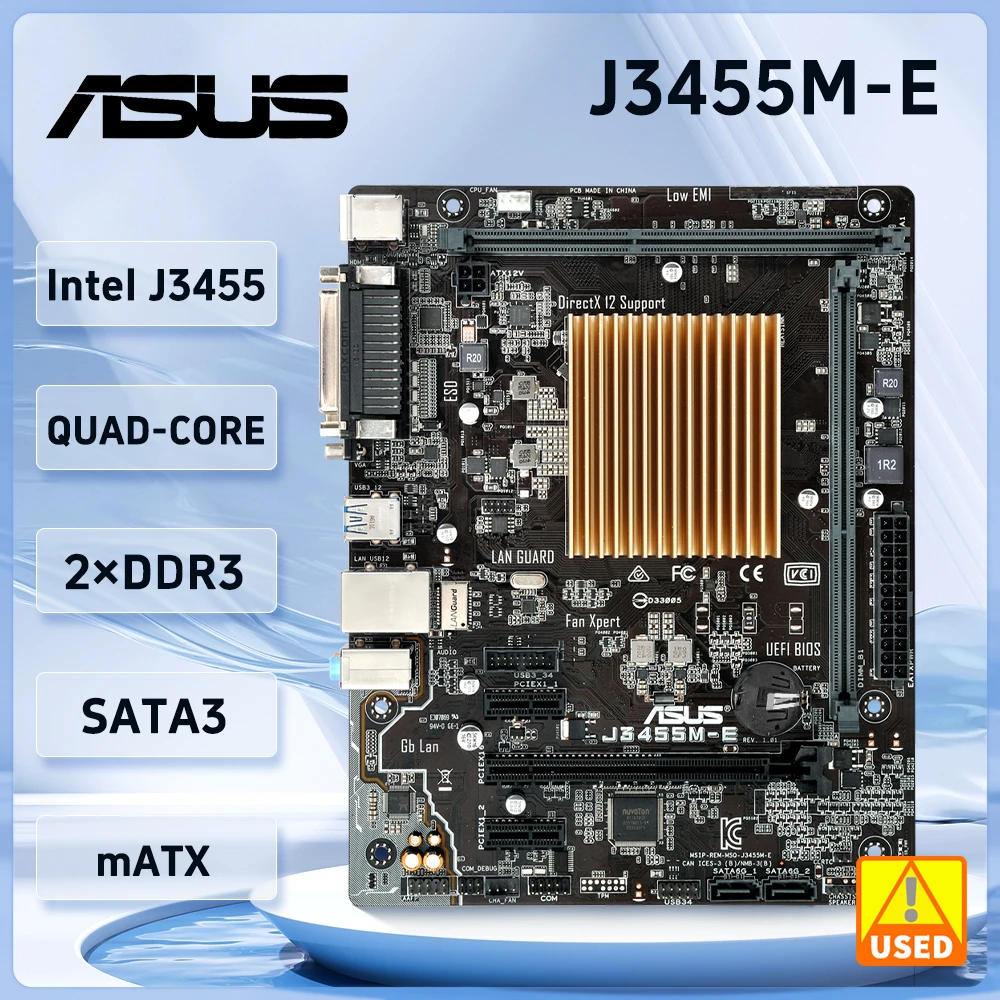 

ASUS J3455M-E Intel Celeron Quad-Core J3455 SoC onboard Processors USB 3.1 Gen 1 16GB, DDR3 Micro ATX Motherboard