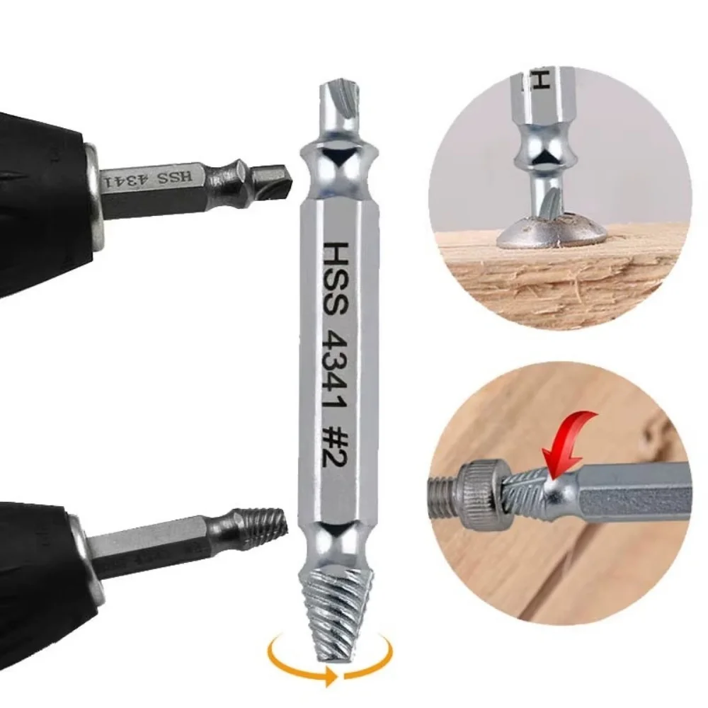 6PCS Double Headed HSS Screw Extractor Set Broken Stripped Damaged Screw Remover Drill Bit Quick Take‑Out Demolition Hand Tool gallery 2
