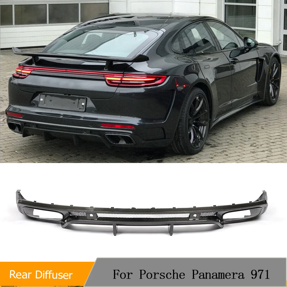 Car Rear Bumper Diffuser Lip Spoiler for Porsche Panamera 971 2017 - 2019 Carbon Fiber Rear Bumper Diffuser Lip Spoiler Guard