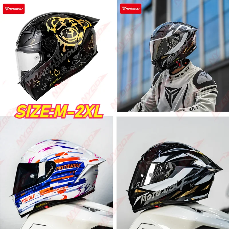 MOTOWOLF Full Face Motorcycle Helmet Small Spoiler Breathable 3C Certified All Season Lightweight Durable for Riding