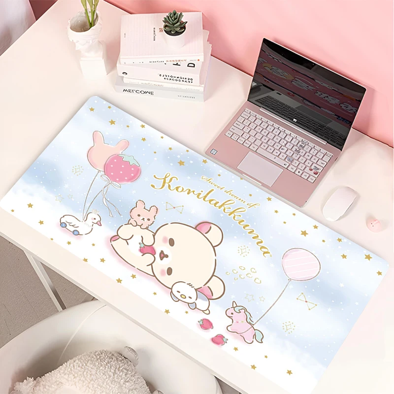 Pink Rilakkuma Mous Pad Kawaii XXL Mousepad Purple 80x30 Office Accessories Deskpad Cute Table Carpet Custom Desk Protection Mat view 6