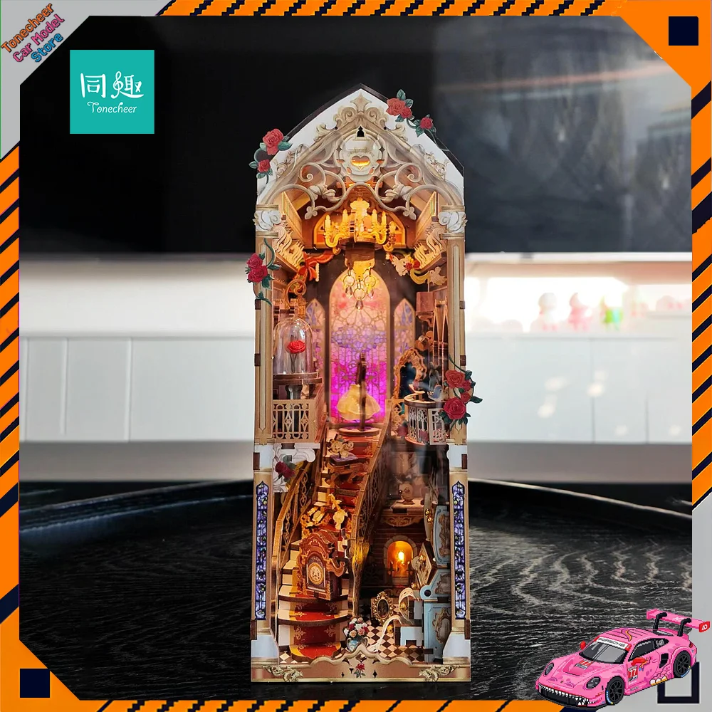 

New Tonecheer Beauty and The Beast Book Nook DIY Bookend Wooden Puzzle Model Kit Diorama 3D Dollhouse Decoration Birthday Gift
