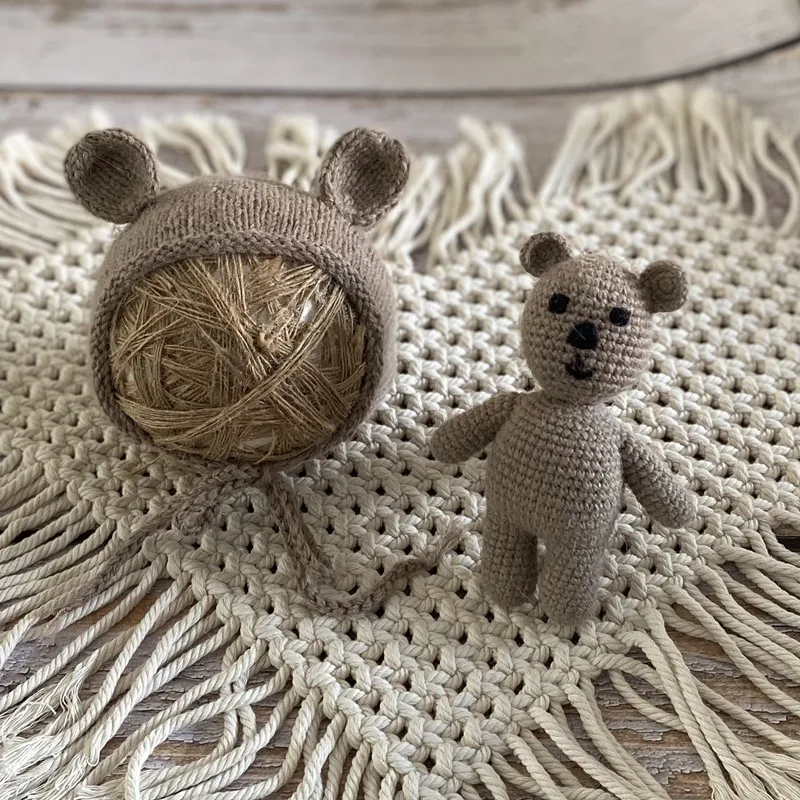 Newborn bear doll photo props accessories hand-knitted hat baby photo studio modeling props