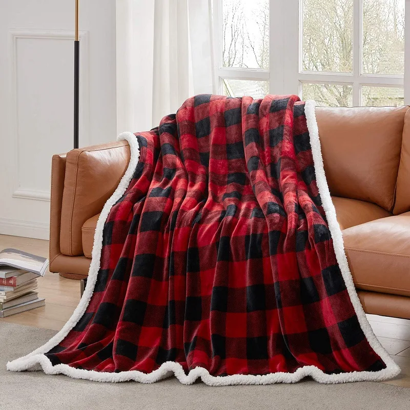 Flannel Blanket Double Layer Sherpa Plaid Office Student Dormitory Air Conditioning Blanket Nap Plush Sofa Cover Blanket