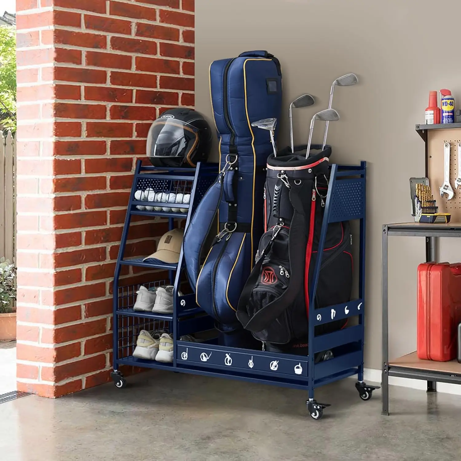 

Lauren&Harold Bag Organizer Garage Storage, Storage Rack Stand Fits 2 Bags, Clubs and Other Golfing Equipmen