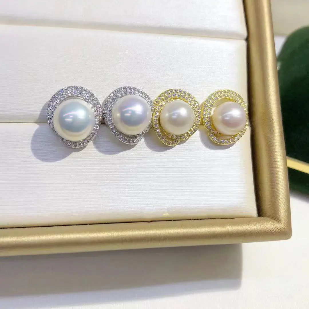 الجملة S925 فضة أقراط جبل النتائج إعدادات قاعدة تصاعد أجزاء ملحق ل 8-9 مللي متر اللؤلؤ 5 زوج/وحدة #4