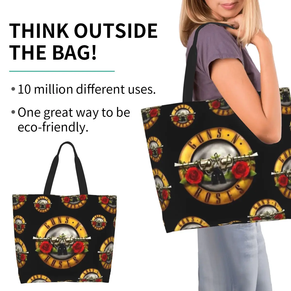 Guns N Roses Einkaufstasche aus Segeltuch, große Kapazität, Umhängetaschen, Shopper, Einkaufstasche für Damen