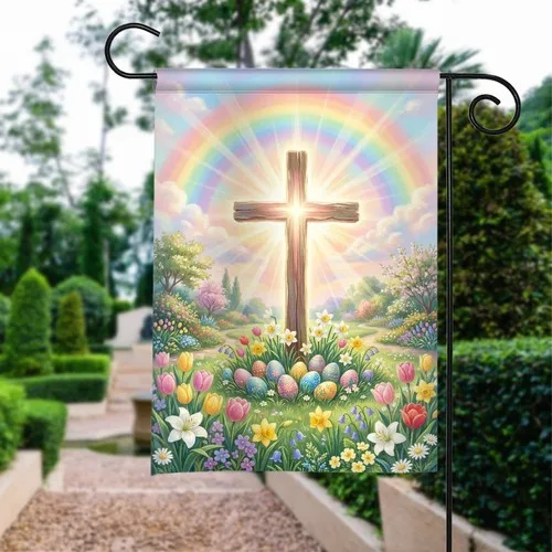 He Is Risen Cross Garden Flag Jesus Easter Morning Decor Religious Faith Yard PPZ