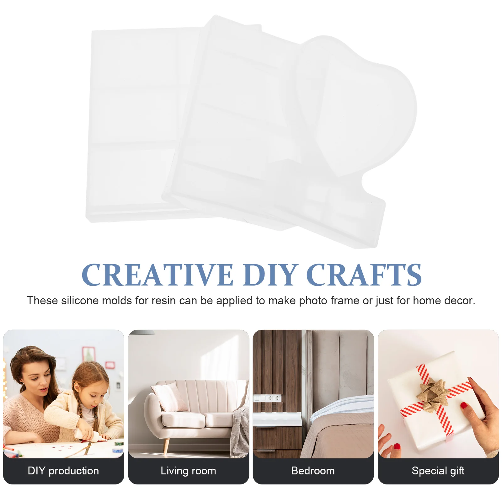 

3 Pcs Mirror Photo Frame Mold Silicone Molds DIY Picture Heart Shaped Molding Rectangular Silica Gel