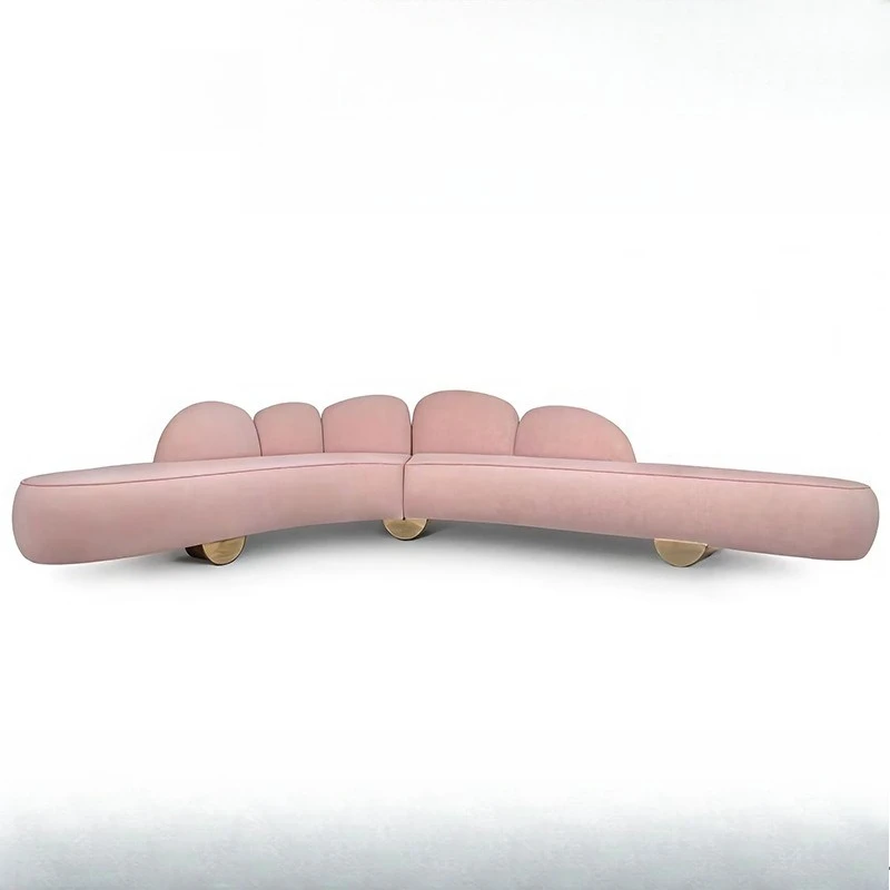 Modern high-end artistic curved fabric sofa, large flat-floor villa living room multi-person special-shaped sofa