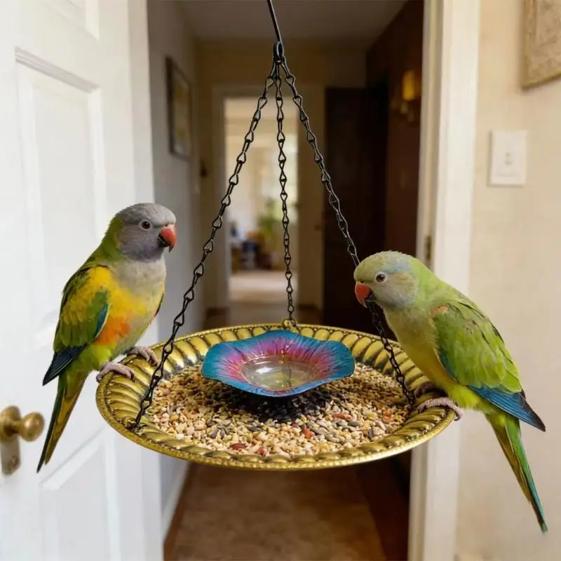 

Elegant Metal Hanging Bird Dispenser Including Drinking Bowl For Outdoor Garden Decoration And Bird Watching 37JD