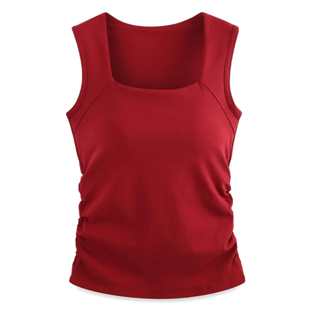 

Summer New Style Women's Slim-fit One-piece Vest Square Collar Wide Shoulder Inner Design Chest Pad Hot Girl Top