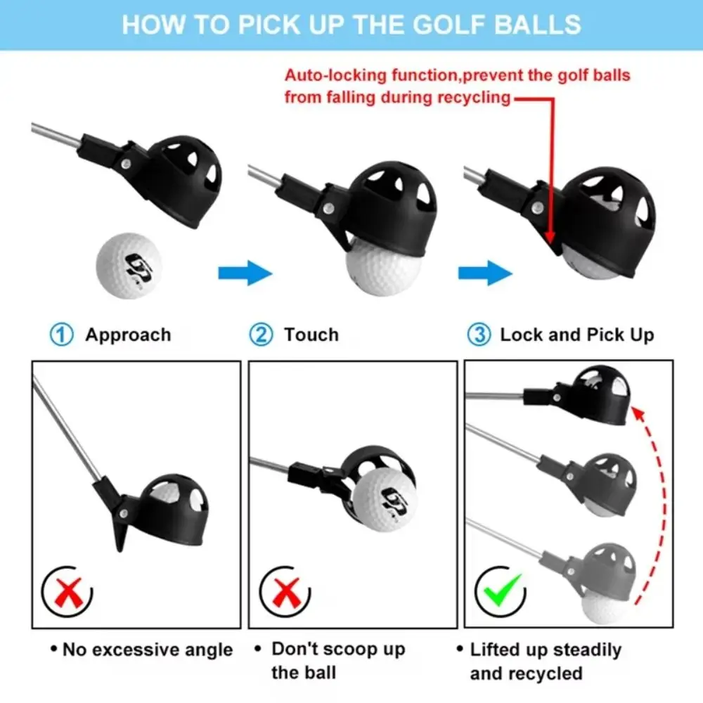 

Adjustable Telescopic Golf Ball Retriever Locking Easy Grab Ball Golf Ball Picker Non-Slip Handle Stainless