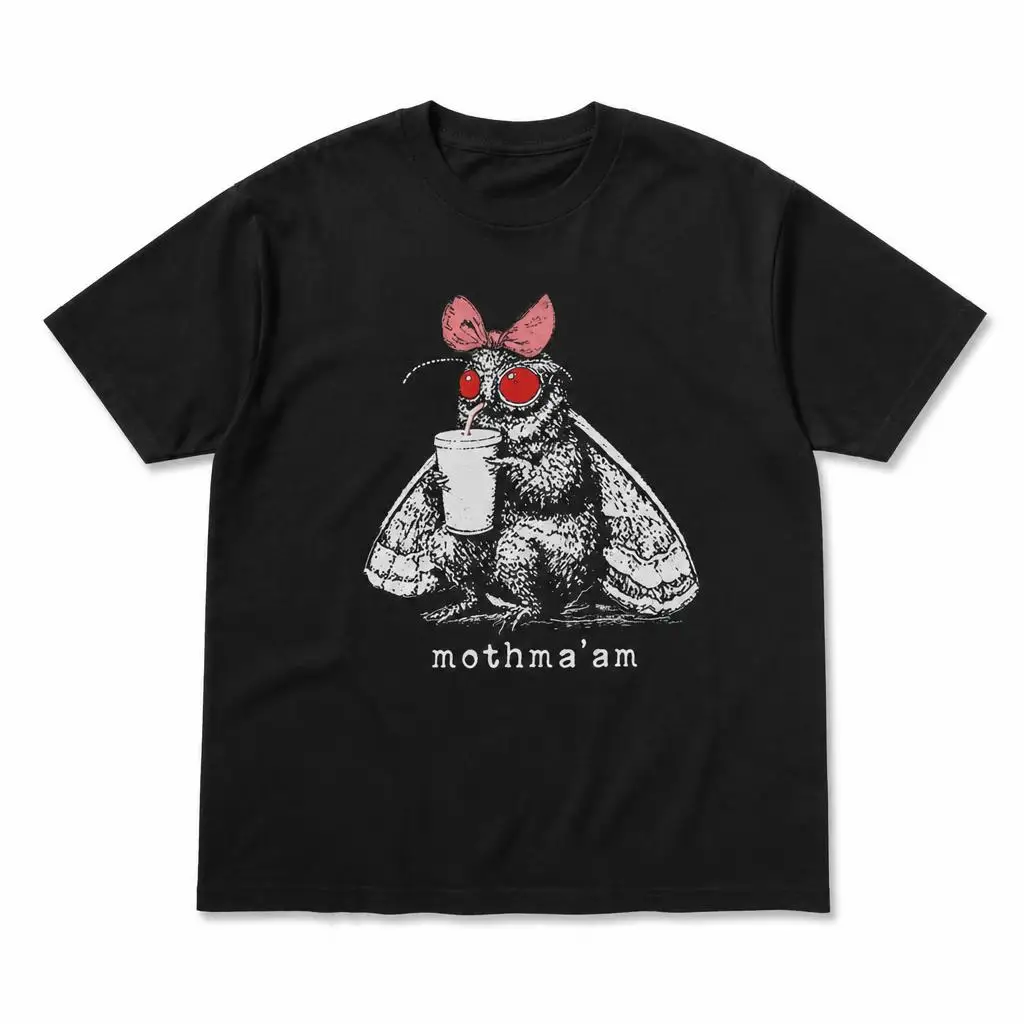 Mothma'am Lustiges Mothman-T-Shirt mit Kaffee-Motiv, Cryptid-Meme, Herren-T-Shirt, 100 % Baumwolle, Kleidung, lustiges Kurzarm-T-Shirt, Geschenk-T-Shirts – Detail 1