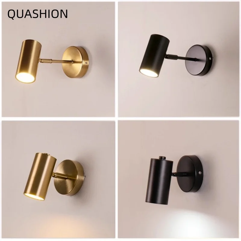 

Modern Minimalist Wall Lamp Bedroom Living Room Sconce Gold & Black Metal Finish Rotatable Nordic Style Decor Lighting Fixture
