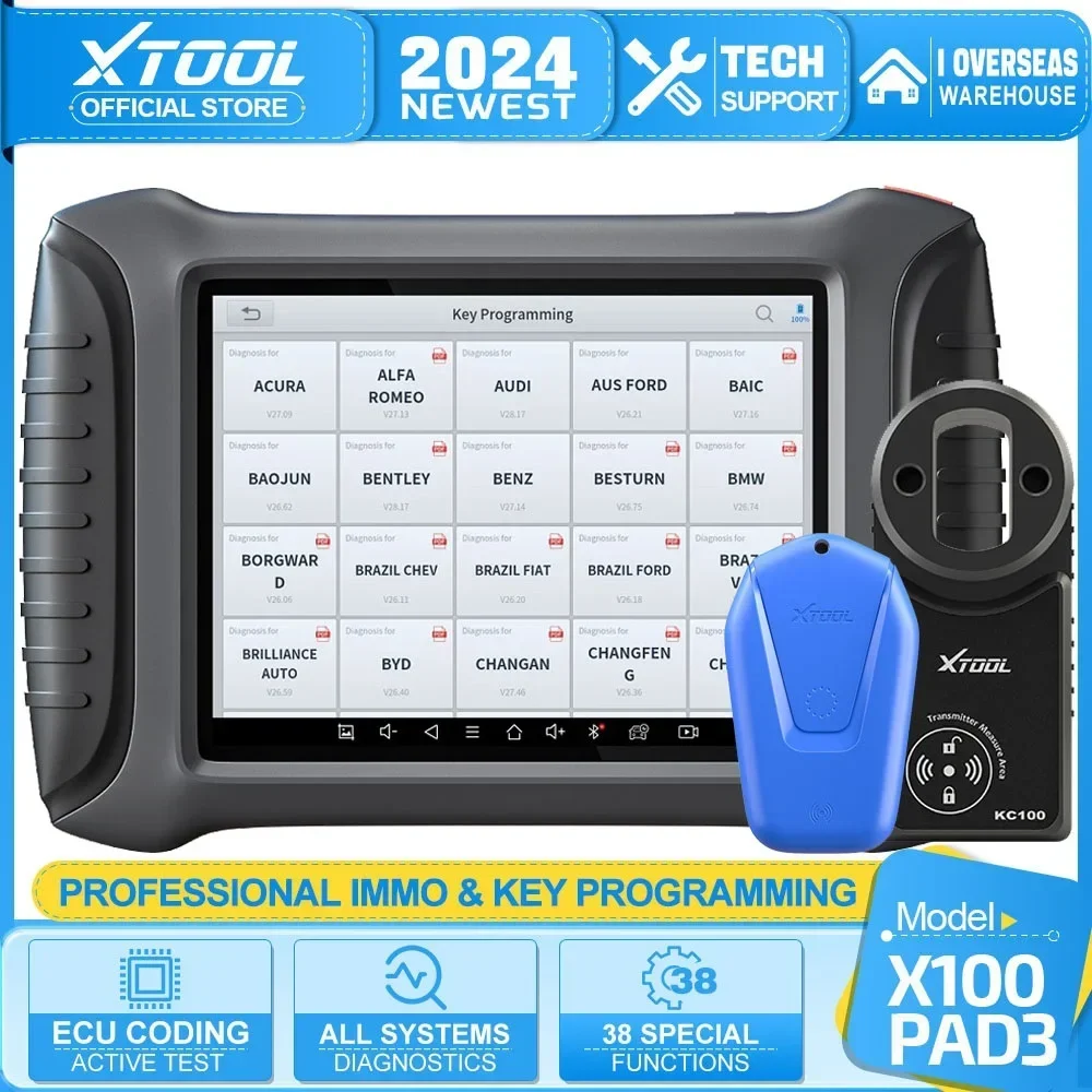 

XTOOL X100 PAD3 Elite IMMO Key Programmer All Lost Car Diagnostic Tools Automotive Scanner With KC100 Fob Programming