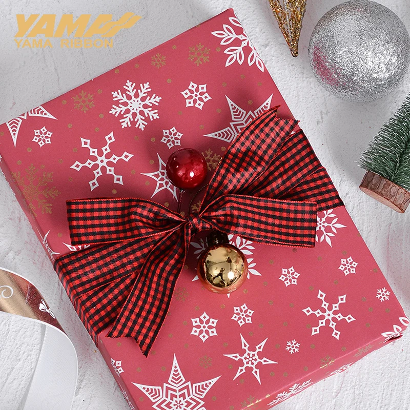 YAMA-Christmas Decoration Ribbon, Printed Gold Series Ribbons, DIY Xmas Tree Craft Supplies, 9mm, 16mm, 25mm