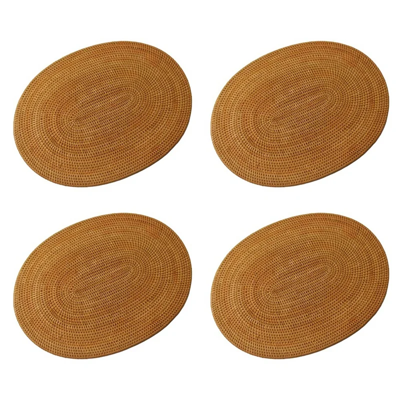 

4X Rattan Woven Placemats Oval Round Table Mats Non Slip Heat Resistant Place Mat Natural Multipurpose Placemat 30X40cm