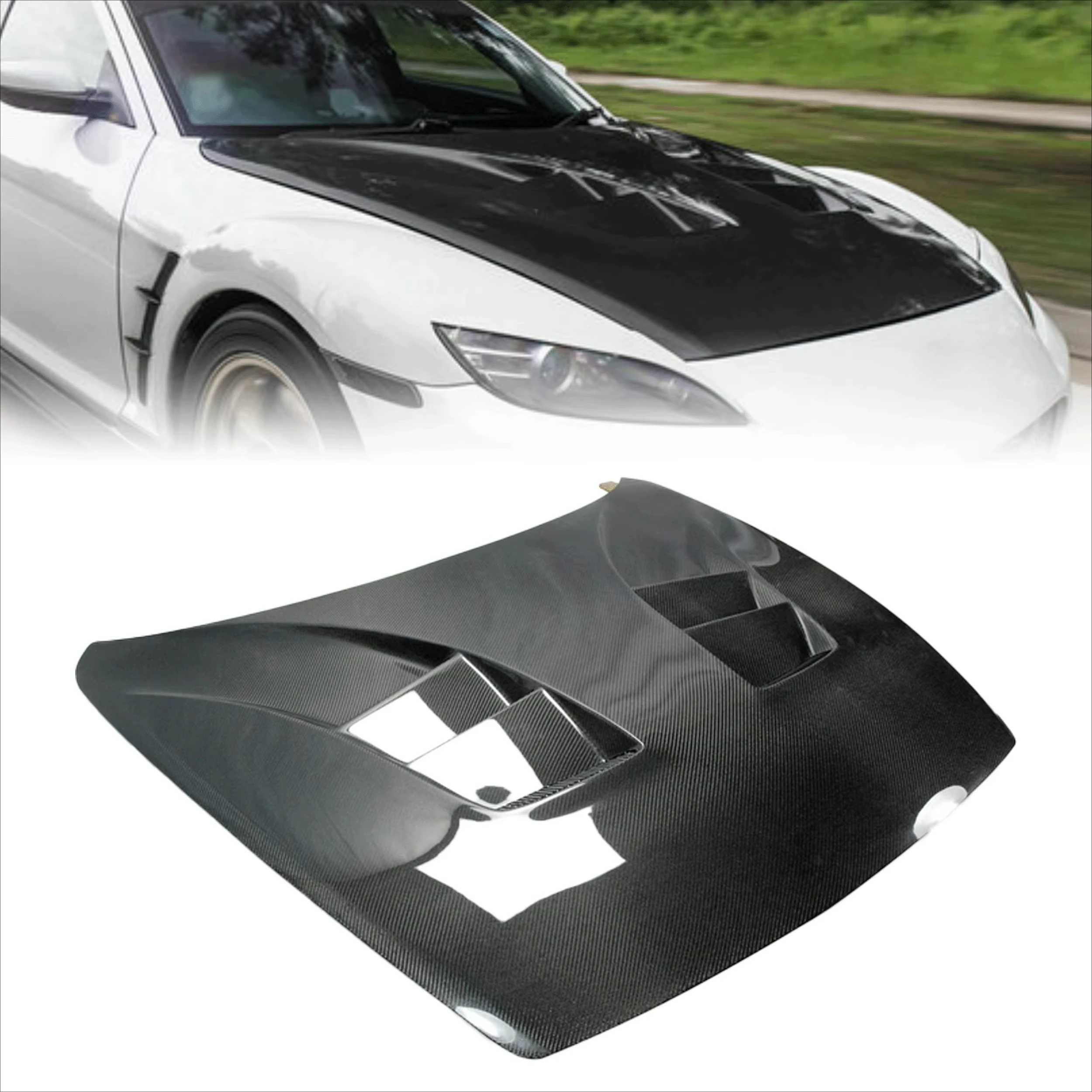 New Carbon Fiber for RX8 SE3P RE Style Air Vented Engine Hood with High Gloss Finish and Perfect Fit